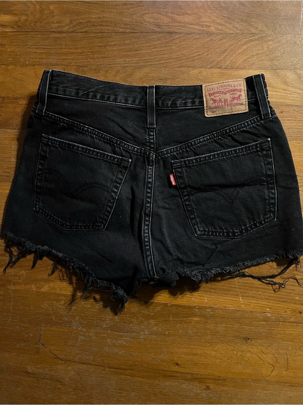 Levi's 501 Black Denim Frayed Hem Cutoff Shorts